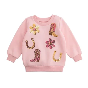 Mud Pie Girl's Pink Western Sequin Sweatshirt