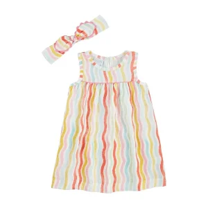 Mud Pie Girl's Rainbow Striped Headband & Dress Set