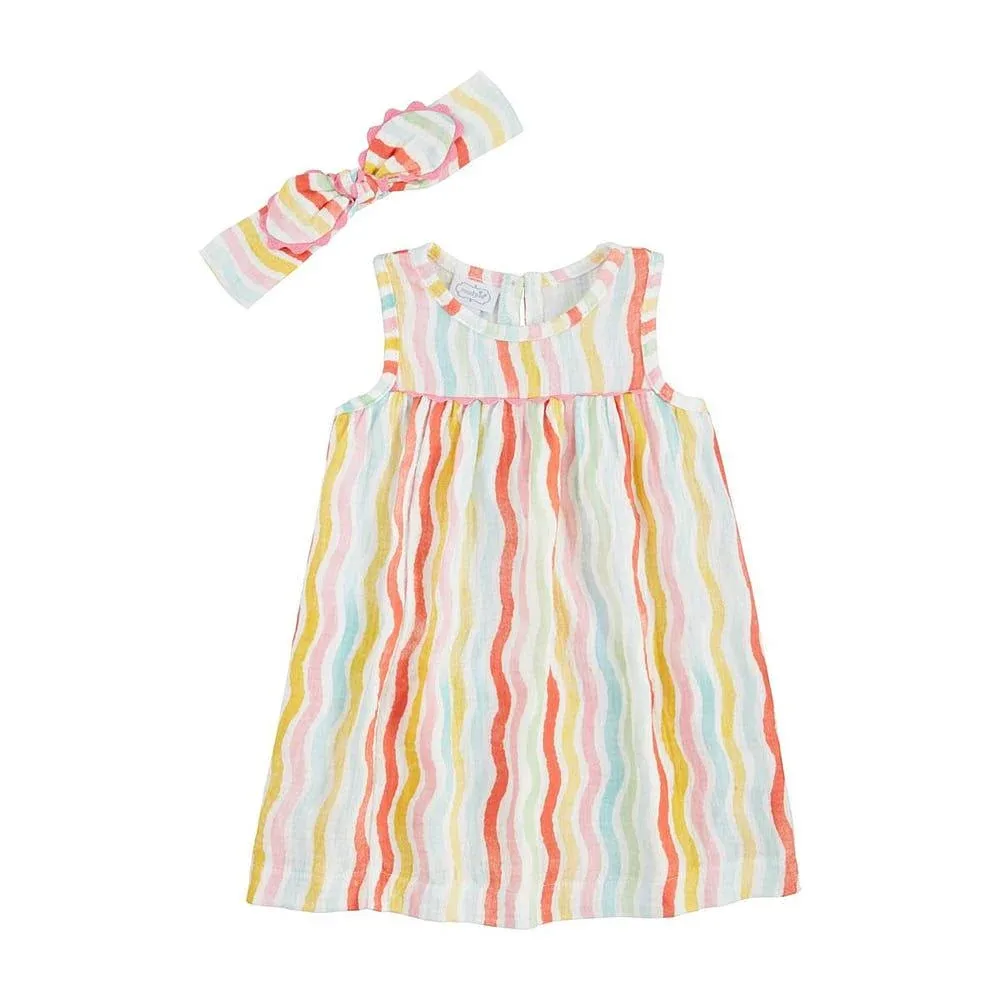 Mud Pie Girl's Rainbow Striped Headband & Dress Set