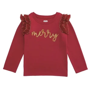 Mud Pie Girl's Red Merry Tinsel Tee Shirt