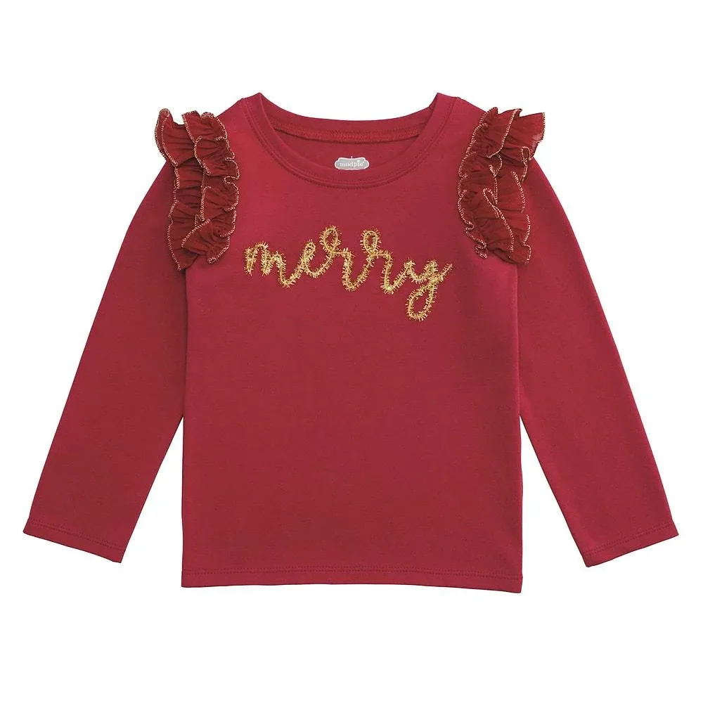 Mud Pie Girl's Red Merry Tinsel Tee Shirt