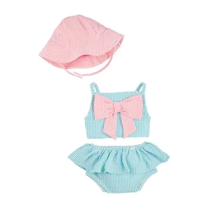 Mud Pie Girls Seersucker Swimsuit and Hat Set