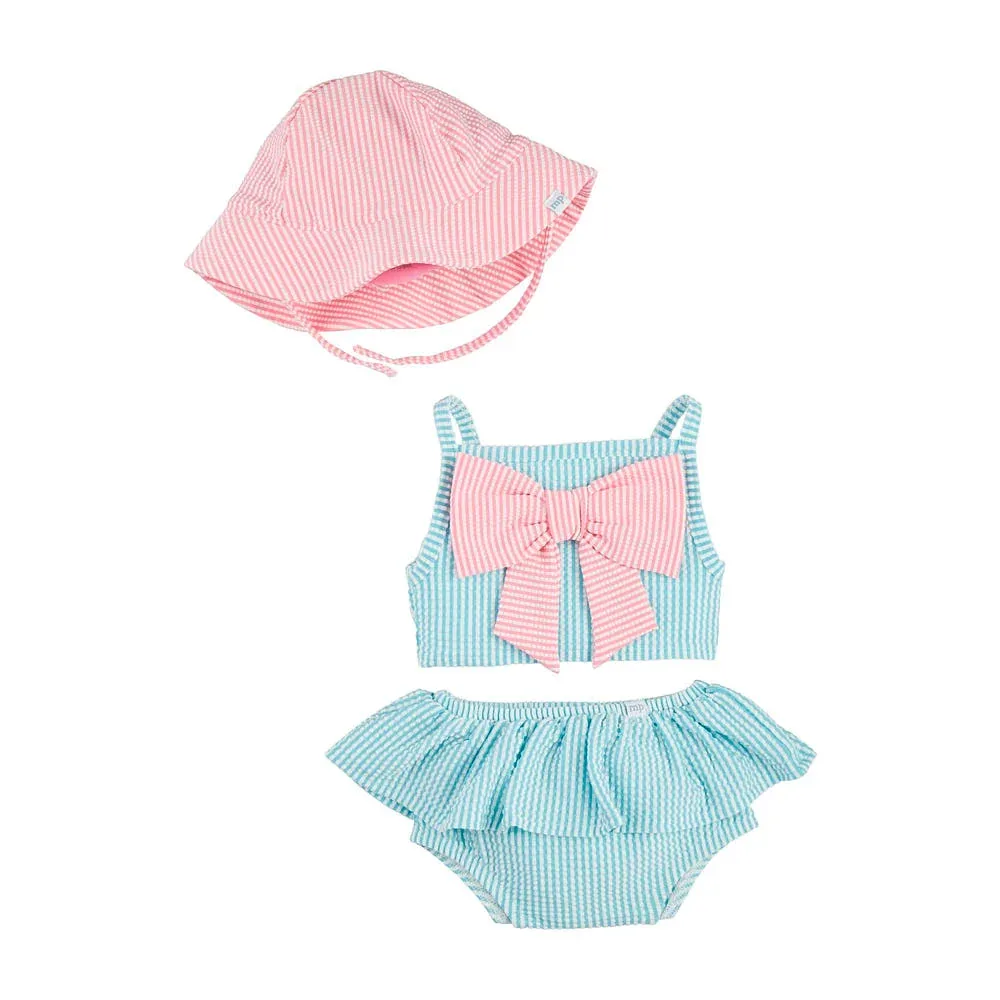 Mud Pie Girls Seersucker Swimsuit and Hat Set