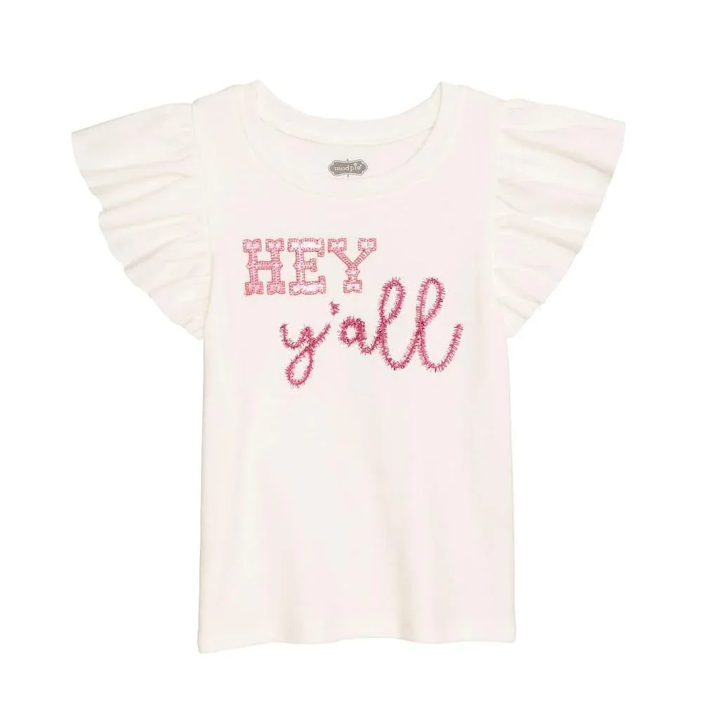 Mud Pie Girls Y'all Western Glitter Shirt