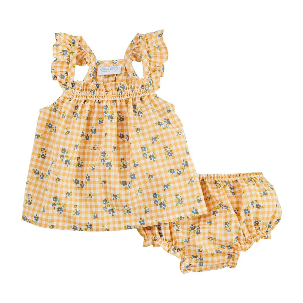 Mud Pie Girls Yellow Gingham Pinafore Set - Image 2