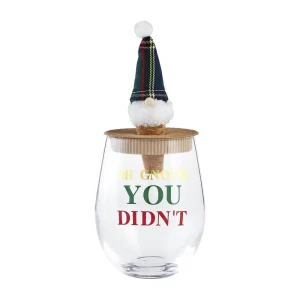 Mud Pie Gnome You Didn't Glass and Stopper Set