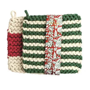 Mud Pie Green Stripe Potholder Set
