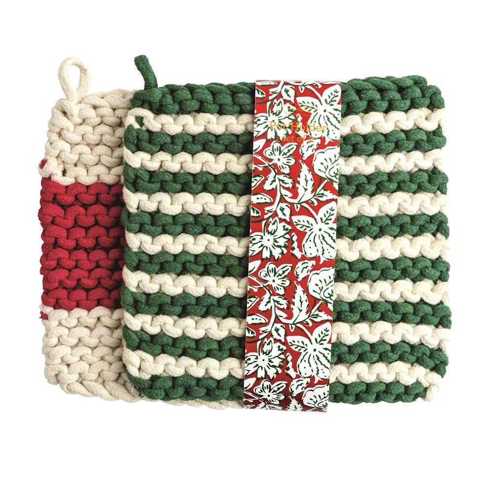 Mud Pie Green Stripe Potholder Set