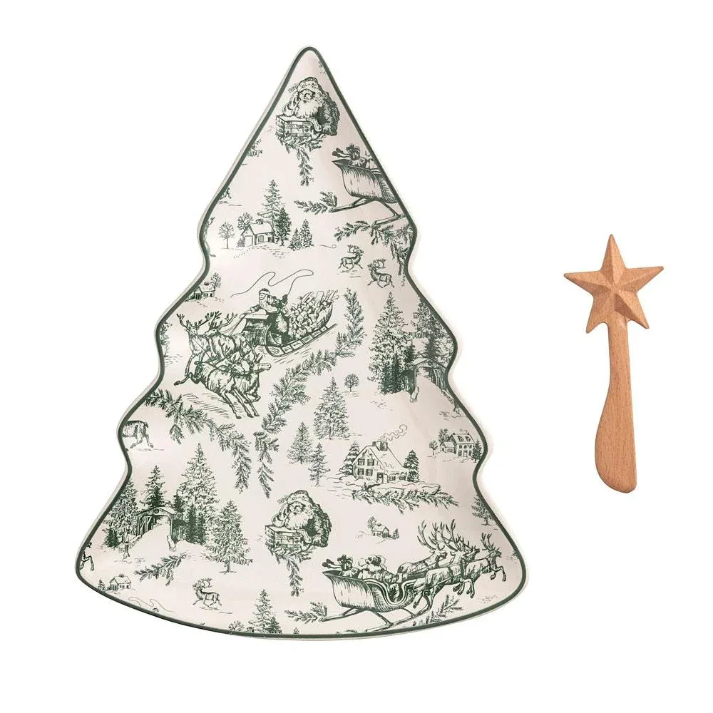 Mud Pie Green Toile Tree Platter