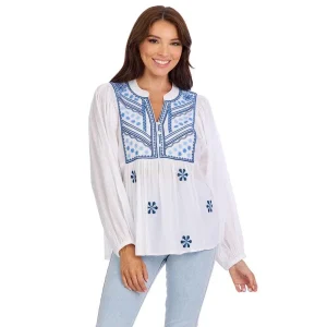 Mud Pie Margeaux White Embellished Top