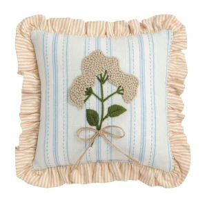 Mud Pie Multi Stripe Ruffle Floral Embroidered Pillow