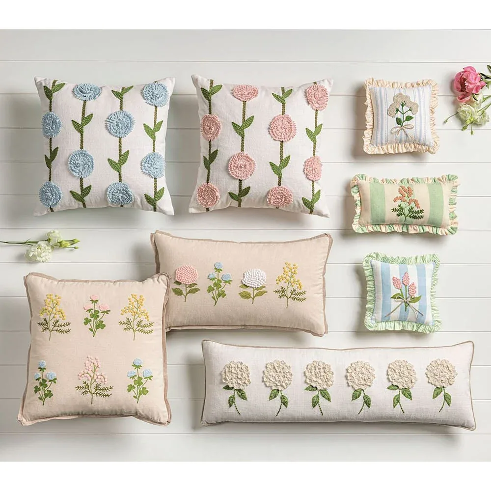 Mud Pie Multi Stripe Ruffle Floral Embroidered Pillow - Image 2