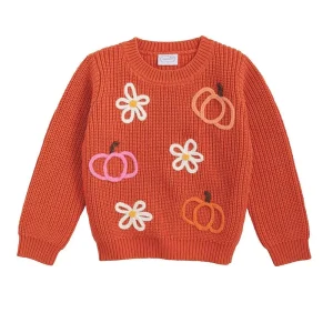 Mud Pie Orange Pumpkin Flower Sweater