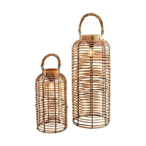 Mud Pie Rattan Light Up Lantern Set