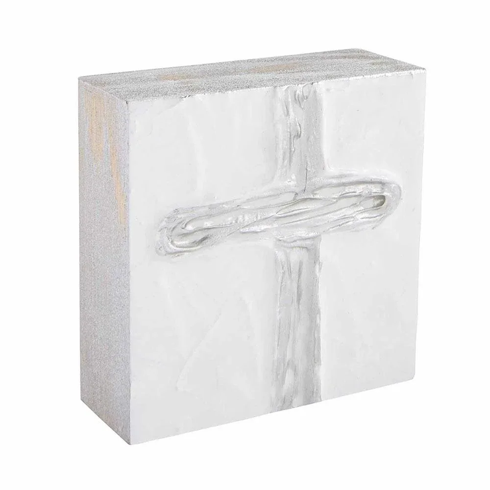 Mud Pie Silver Square Cross Plaque