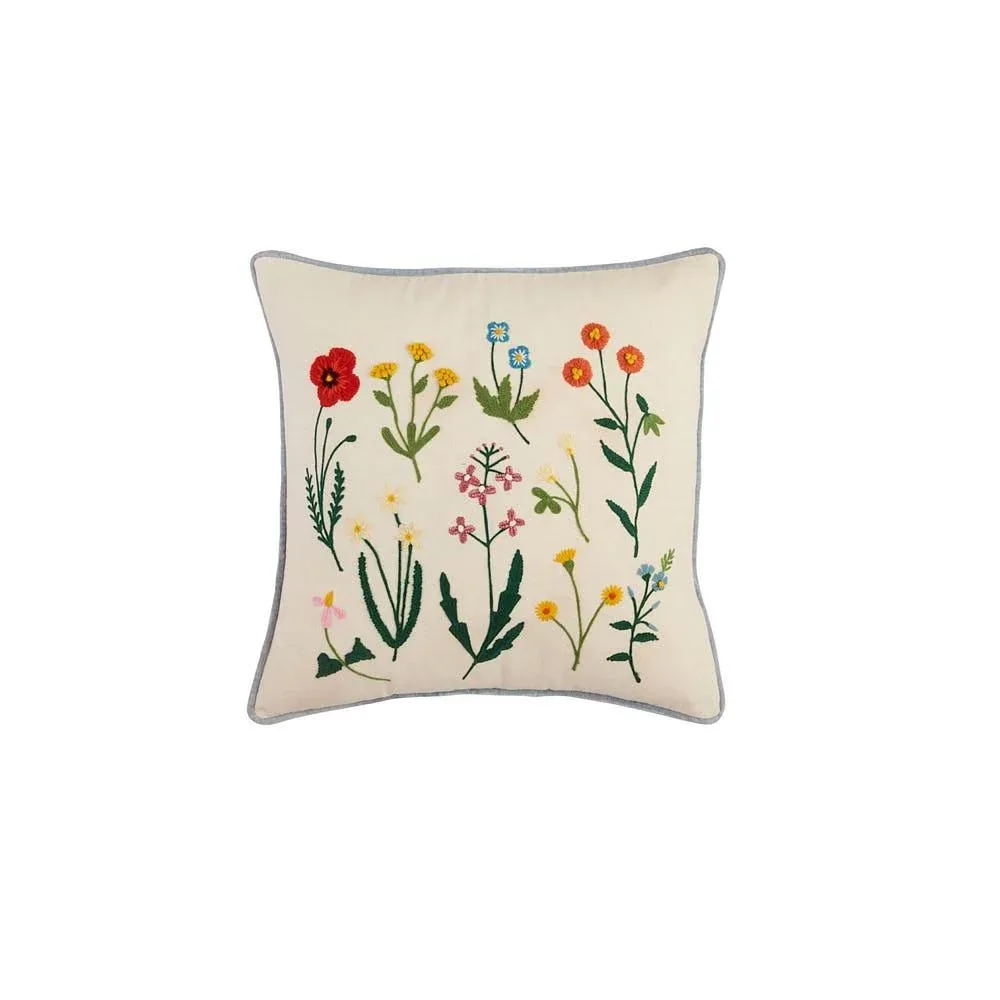 Mud Pie Square Botanic Stem Embroidered Pillow
