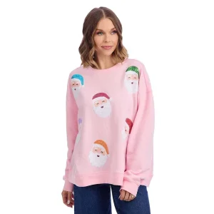 Mud Pie Women's Blush Santa Sparkle Sweatshirt