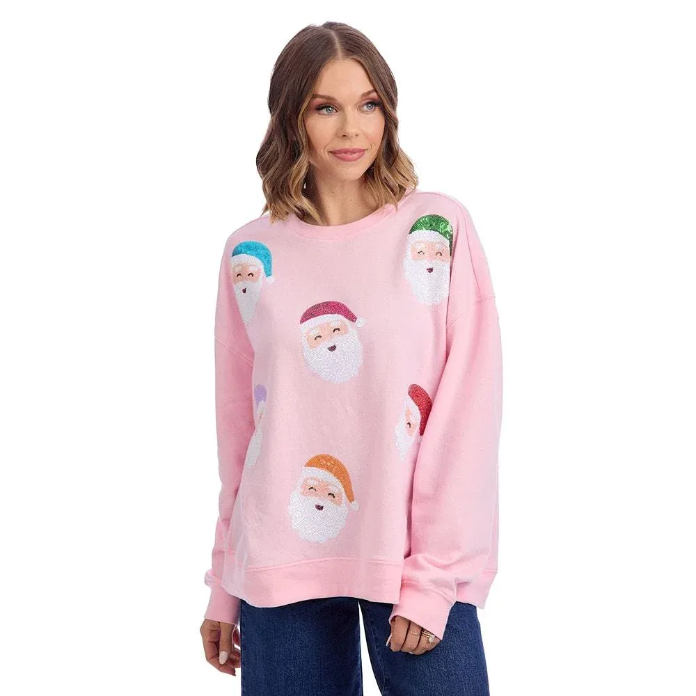 Mud Pie Women's Blush Santa Sparkle Sweatshirt
