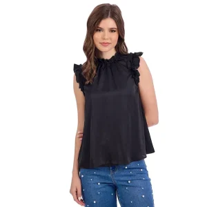 Mud Pie Women's Townes Black Ruffle Sleeve Top