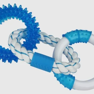 Multipet Canine Clean Peppermint With 3 Rings, 2 TPR And 1 Rope Dog Toy, Blue, White, 11 in