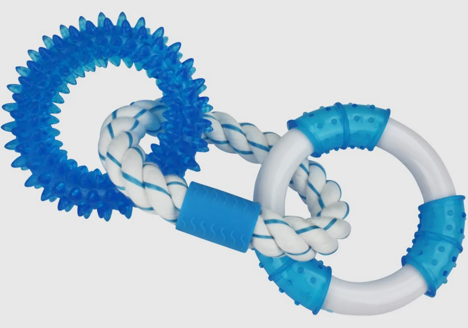Multipet Canine Clean Peppermint With 3 Rings, 2 TPR And 1 Rope Dog Toy, Blue, White, 11 in