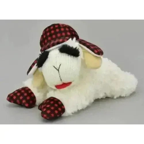 Multipet Lamb Chop w/ Buffalo Plaid Trapper Hat Dog Toy 10.5"