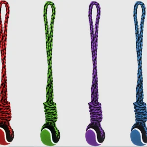 Multipet Nuts for Knots, 20 in Rope Tug Dog Toy With Tennis Ball Assorted, 20 in, Large
