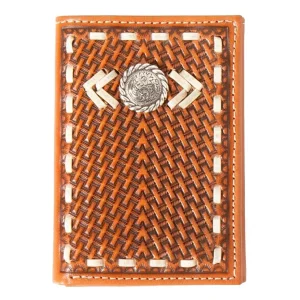 Nocona Men`s Trifold Leather Weave Concho Buck Lace Tan Money Clip