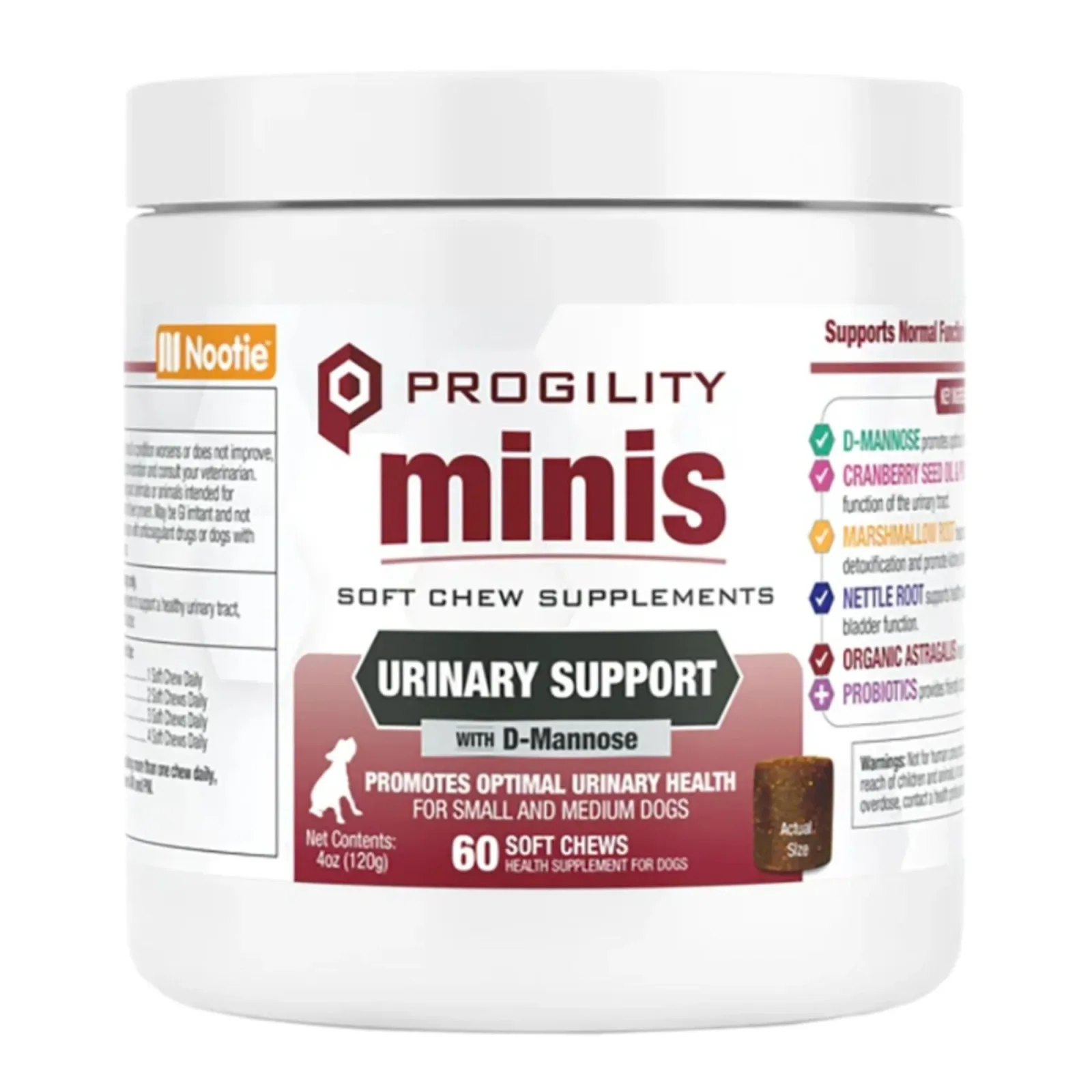 Nootie Dog Progility Urinary Support With D-Mannose Mini Soft Dog Chews, 60-Count