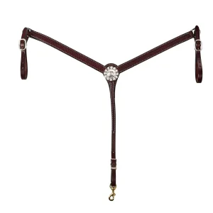 NRS 1 1/4 inch Basket Stamp Breast Collar w/Silver Berry Concho Center