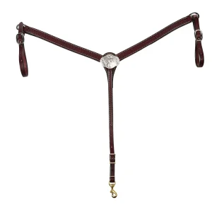NRS 1 1/4 inch Basket Stamp Breast Collar w/Silver Oval Buckle Concho Center
