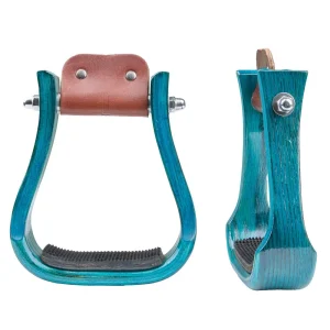 NRS 2in Turquoise Wood Stirrup with Rubber Tread