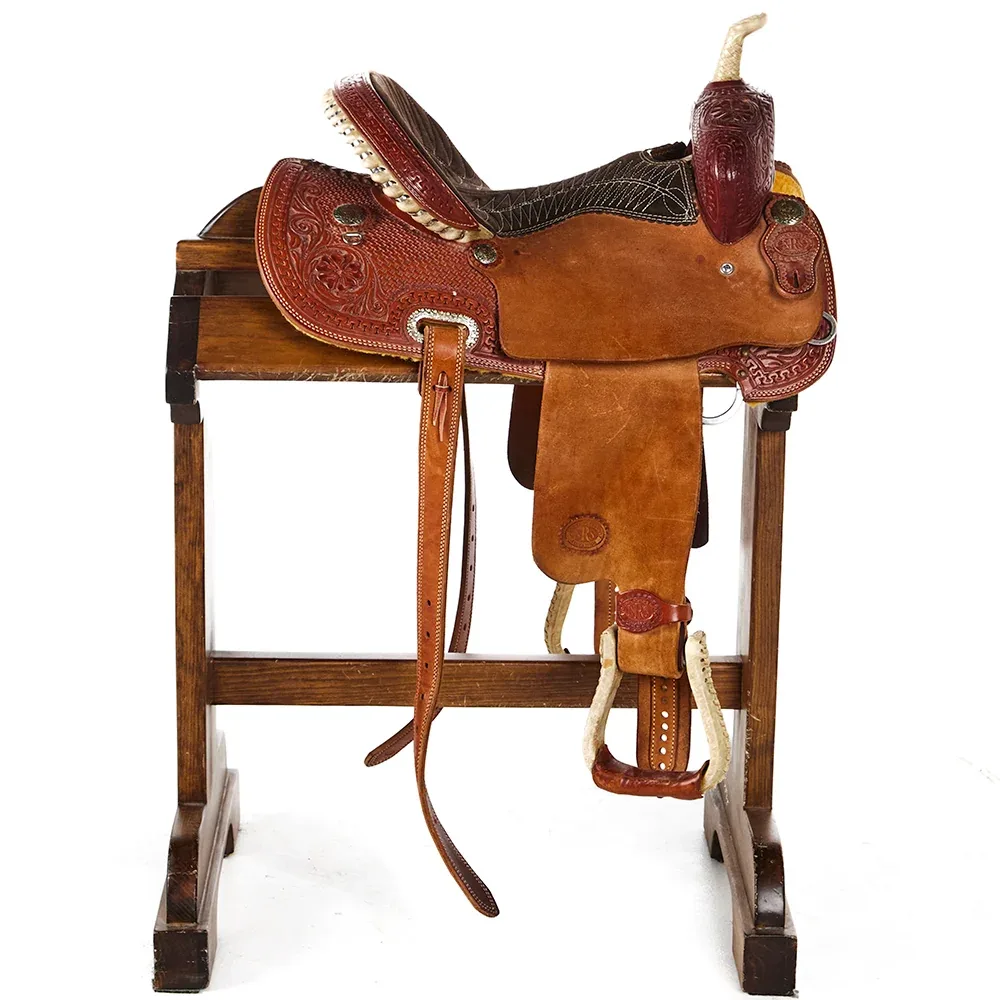 Nrs Competitor Series Used 14in Basket and Floral Tooled Barrel Saddle - Image 2