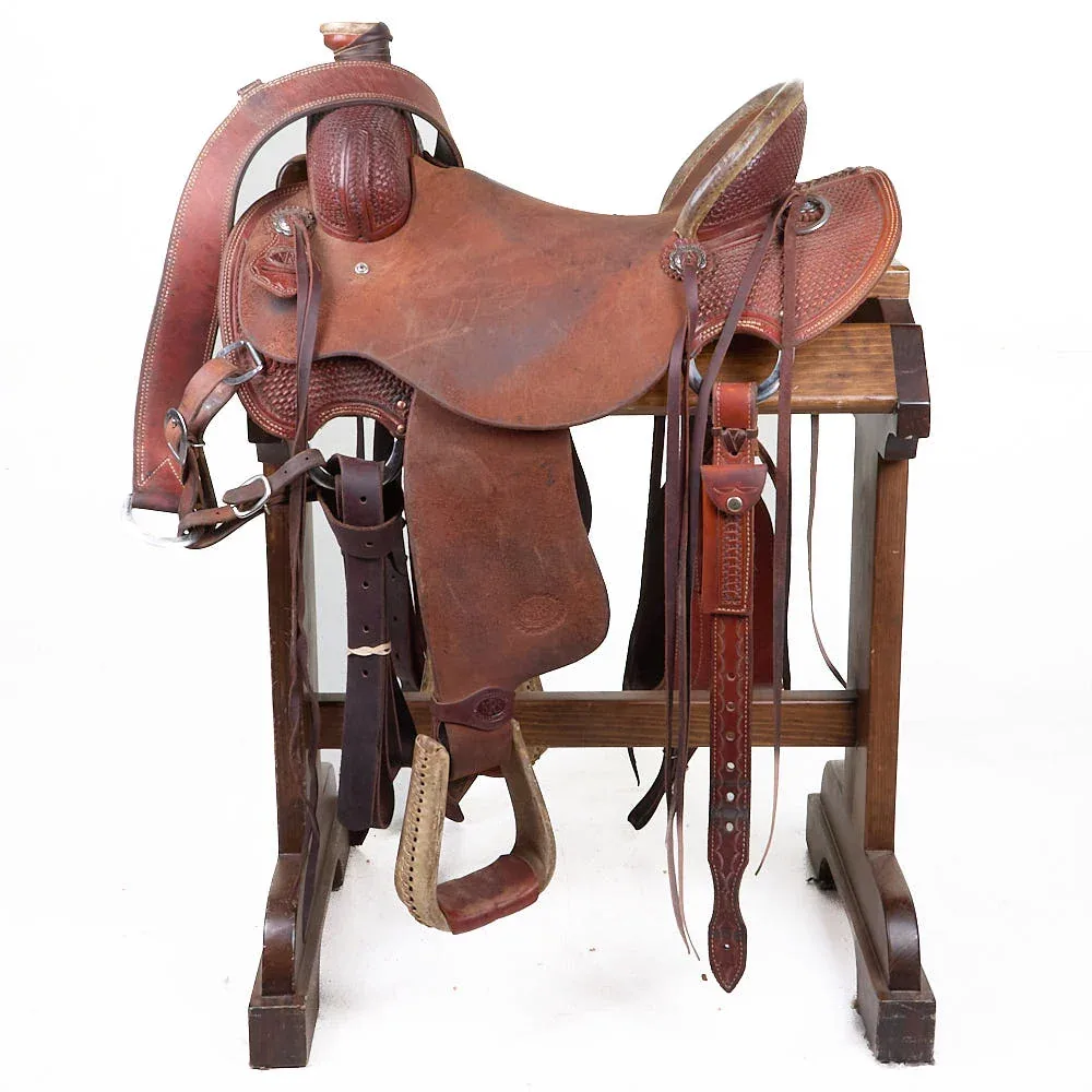 NRS Competitor Series Used 16.5in 1/8 Breed Floral Ranch Roper Saddle - Image 2