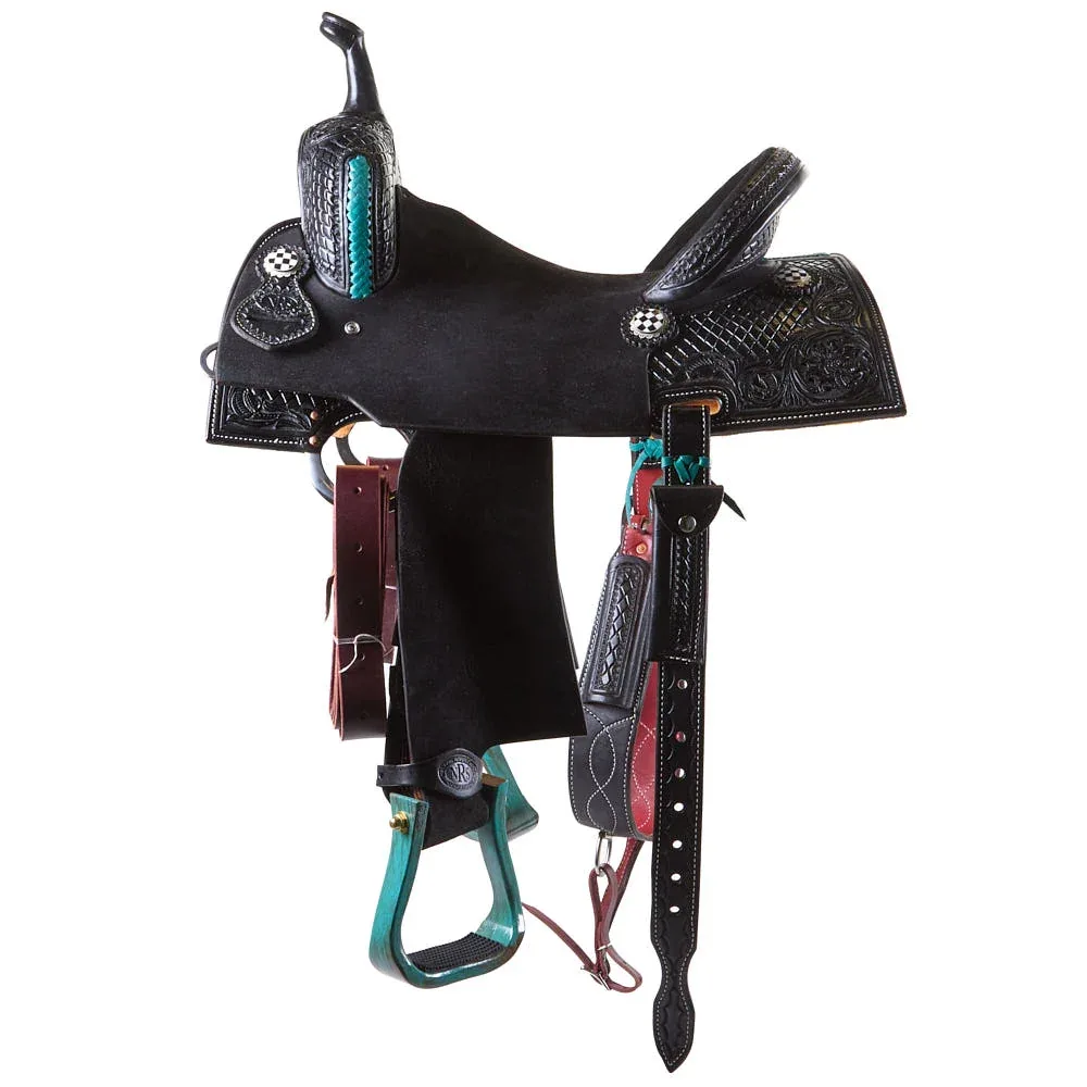 Nrs Competitors Black and Turquoise Chasin Checks Barrel Saddle - Image 2