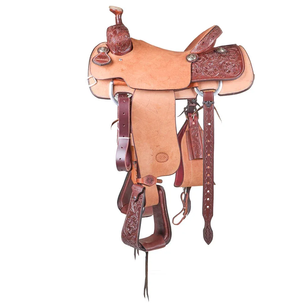 Nrs Competitors Heavy Oiled 1/4 Caddo Rose Tooled Team Roping Saddle - Image 2