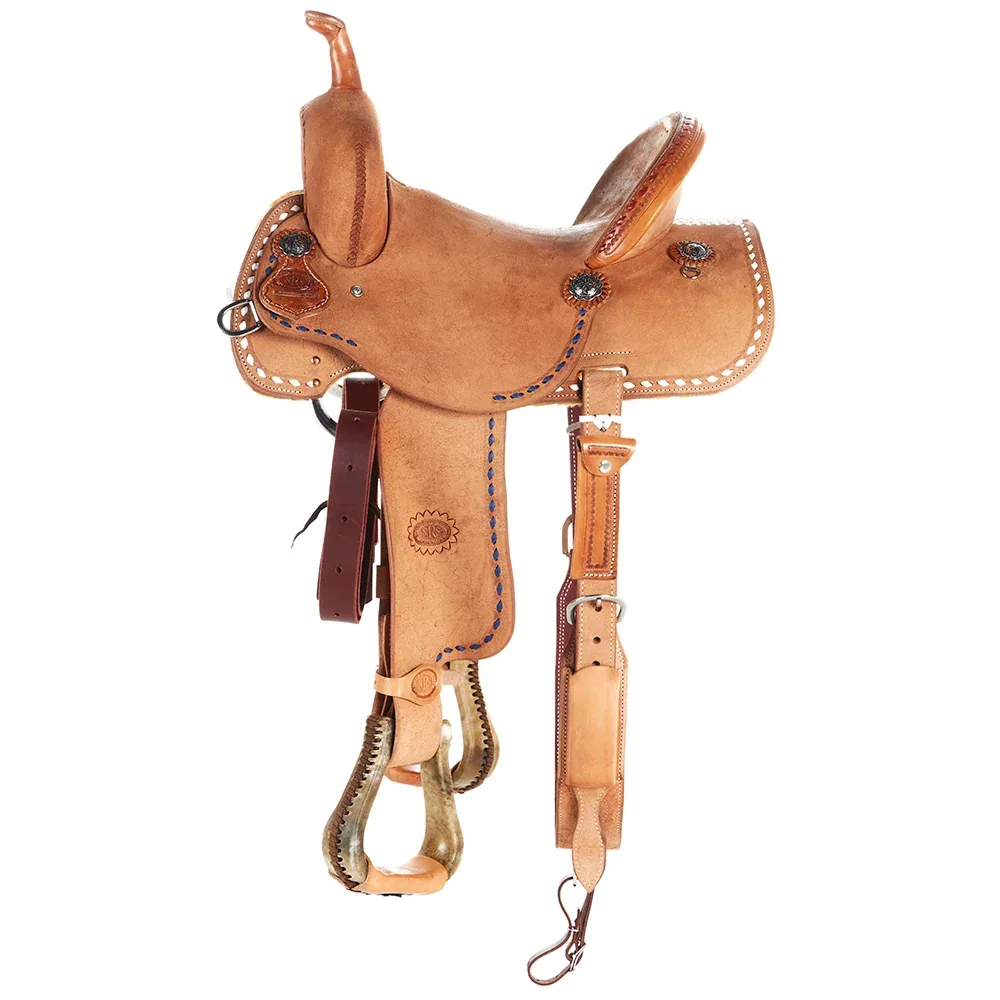 Nrs Competitors Red White and Blue Buckstitch 13 Inch Roughout Barrel Saddle - Image 2