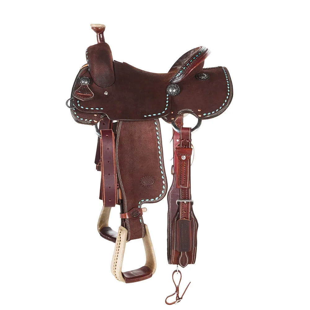 Nrs Competitors Stacey Martin Chocolate with Turquoise Buckstitch Goat Tying/Breakaway Saddle - Image 2