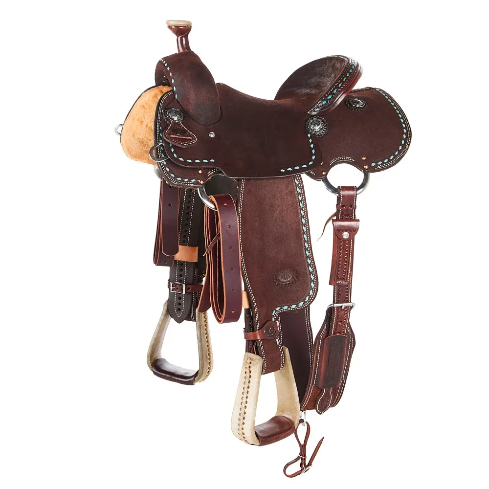 Nrs Competitors Stacey Martin Chocolate with Turquoise Buckstitch Goat Tying/Breakaway Saddle