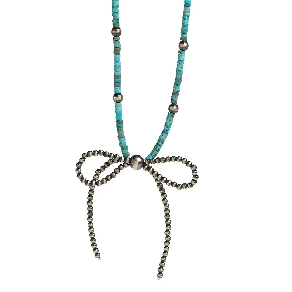 NRS Navajo Pearl with Turquoise Bow Necklace - Image 2