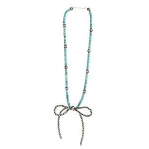 NRS Navajo Pearl with Turquoise Bow Necklace