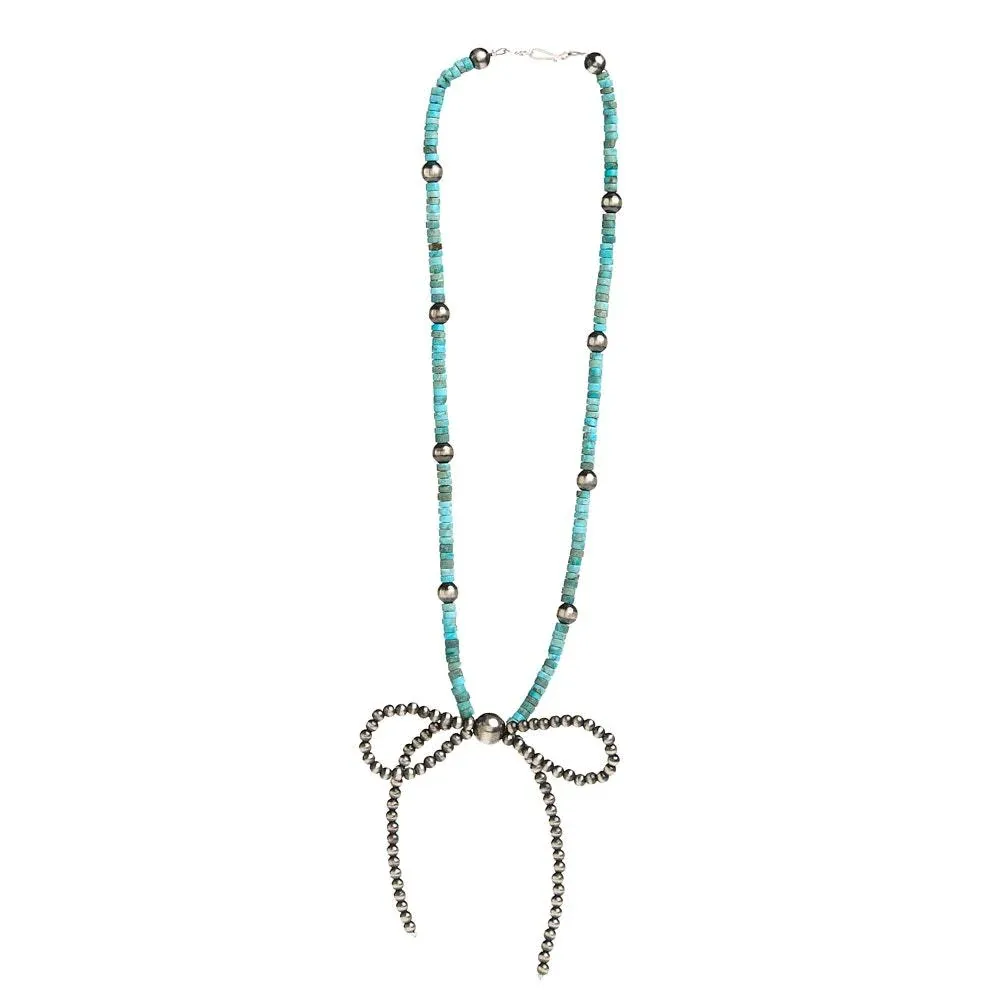NRS Navajo Pearl with Turquoise Bow Necklace