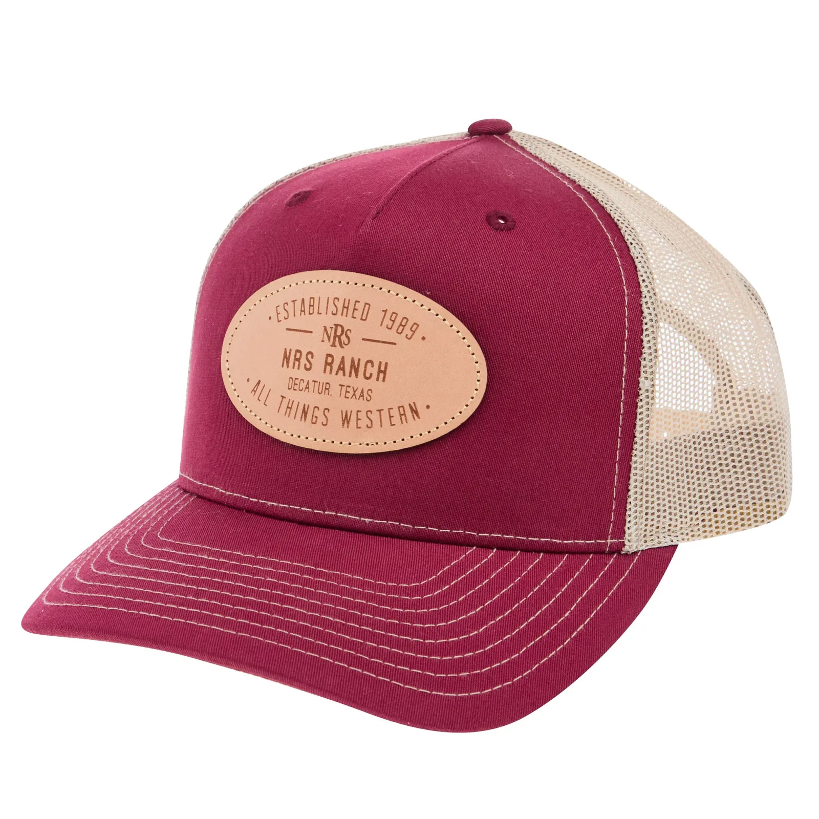 NRS Ranch Leather Patch Cardinal/Tan Cap - Image 2
