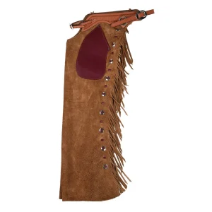 NRS Roughout Tan and Chestnut Lace Medium Chaps with Slotted Conchos