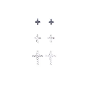 NRS Silver 3-Piece Cross Earring Set