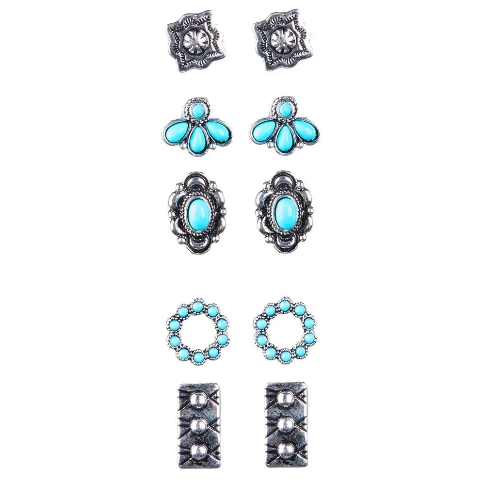 NRS Silver 5-Piece Western Earring Set