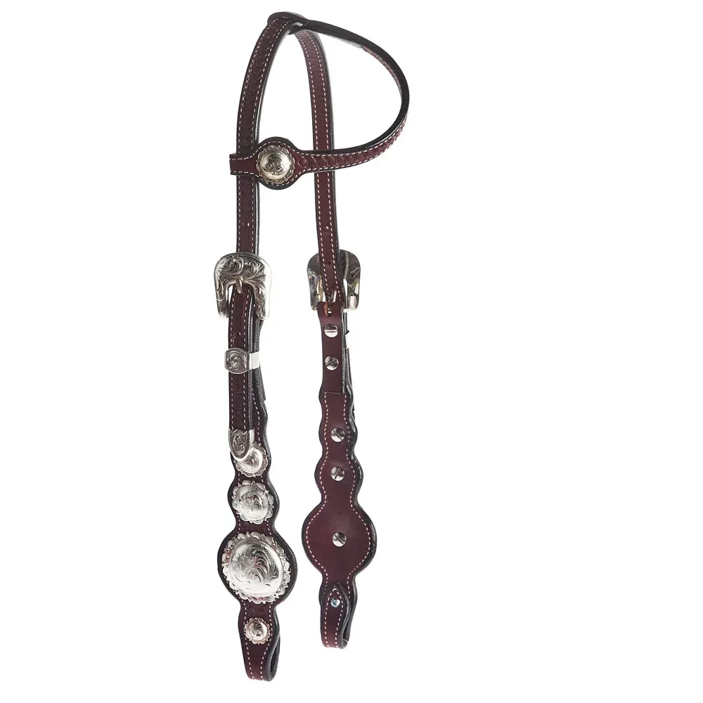 NRS Silver Concho Basket Stamp Single Ear Show Headstall