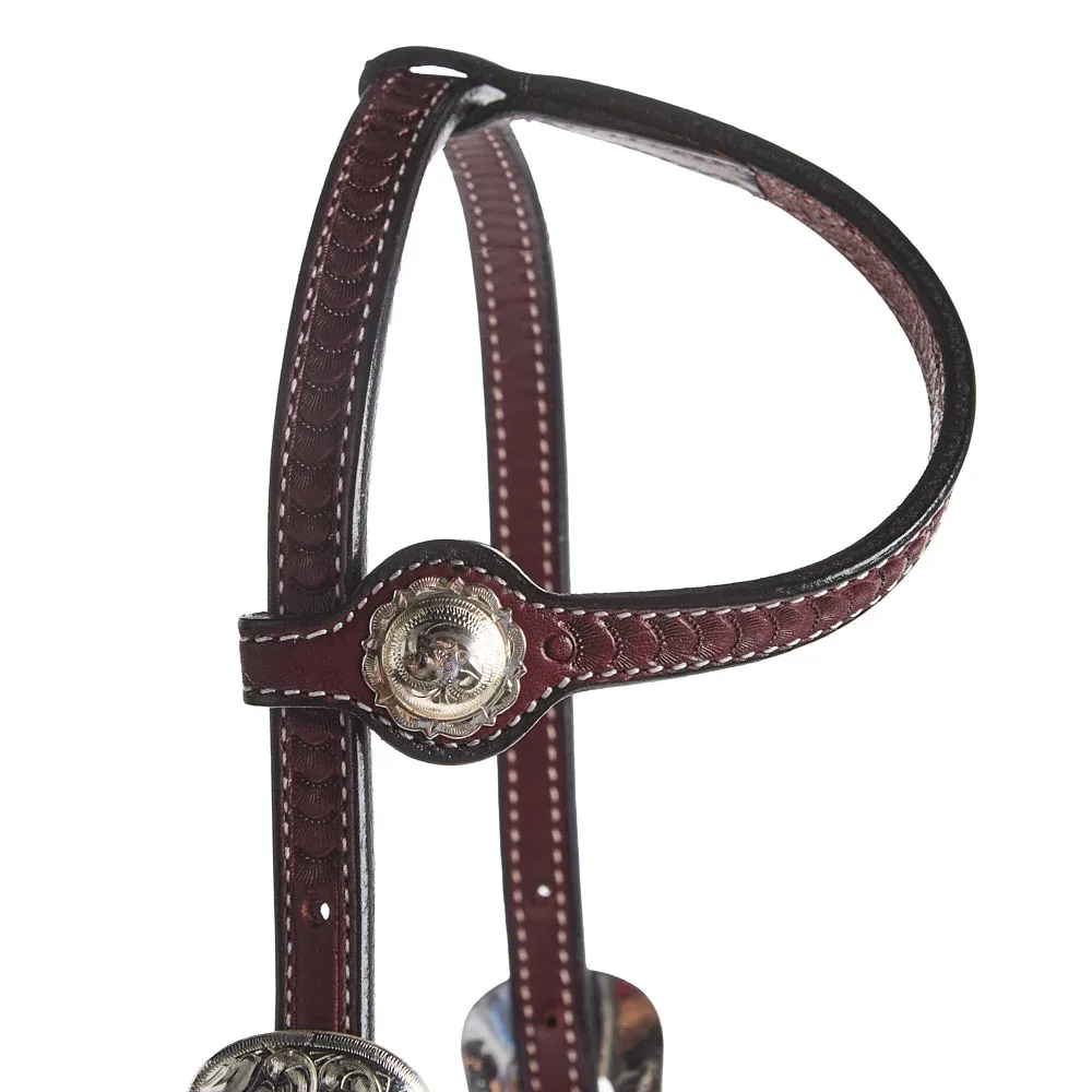 NRS Silver Concho Basket Stamp Single Ear Show Headstall - Image 2