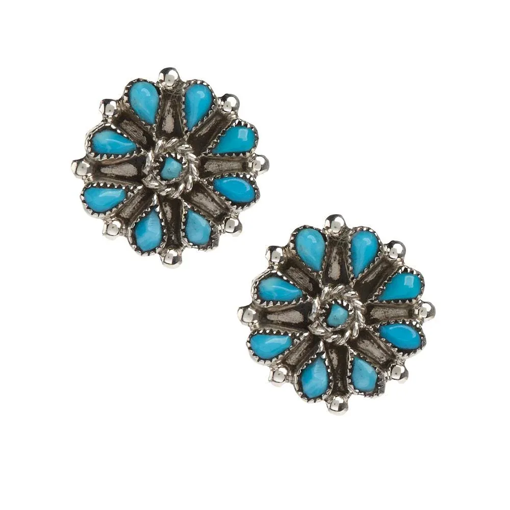 NRS Sterling Silver Flor Turquoise Cluster Earrings