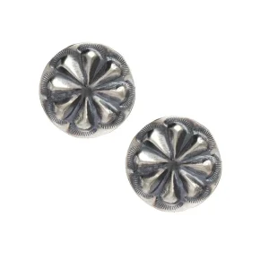 NRS Sterling Silver Floral Concho Stud Earrings